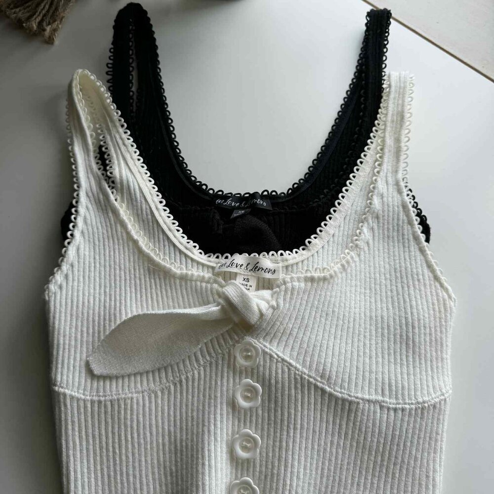 For Love and Lemons BNWOT two crop sweater button and bows size XS